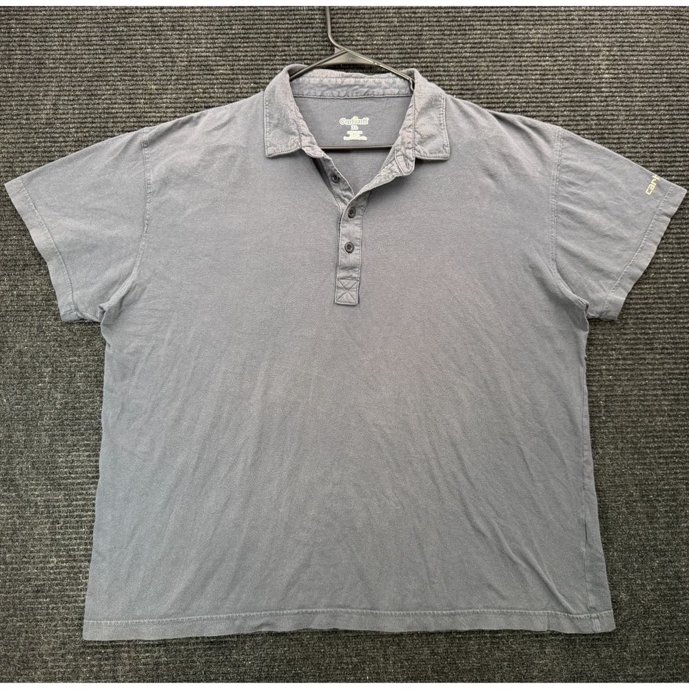 Carhartt Mens XL Navy Blue Short Sleeve 3-Button Polo Shirt 100% Cotton